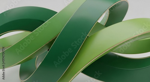 Abstract 3D Green Ribbon Design with Smooth Curves and Shapes