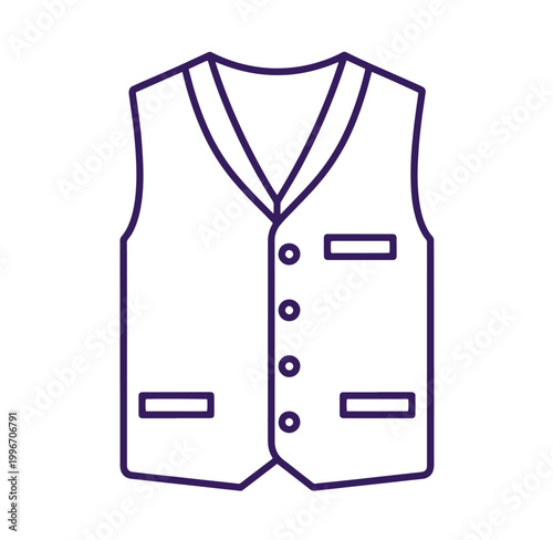 Simple line drawing of a sleeveless buttoned vest with pockets