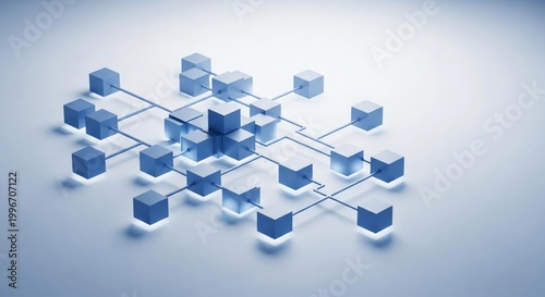 Abstract Network of Blue Cubes Connected by Lines on Light Background