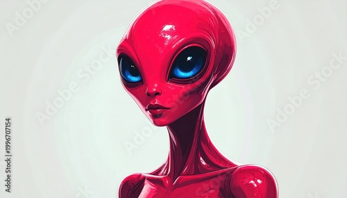 Red Alien Portrait with Blue Eyes.