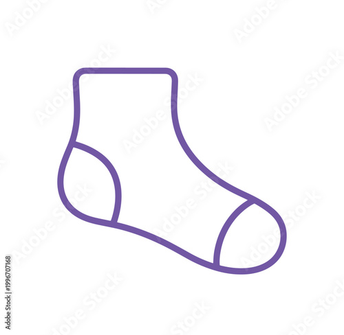 Simple purple line drawing of a right foot sock  footwear icon