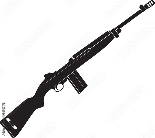 Black and white vector illustration showing different types of guns and rifles including military and automatic weapons isolated on a plain background