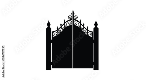 ornate wrought iron gate silhouette on transparent background