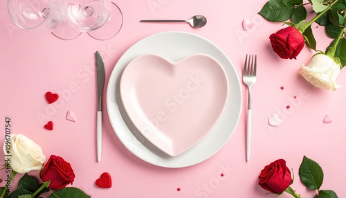 Romantic Dinner Table Setting with Roses.