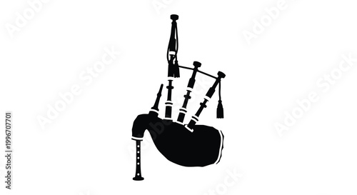 A striking black silhouette of a traditional scottish bagpipe instrument silhouette