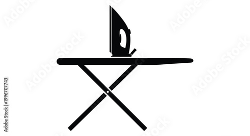 A black silhouette of an iron resting on an ironing board silhouette