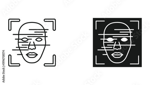 Vector illustrations of faces with lines across eyes and camera viewfinder