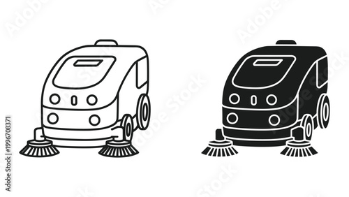Vector illustration of two floor cleaning machines in black and white isolated on white background
