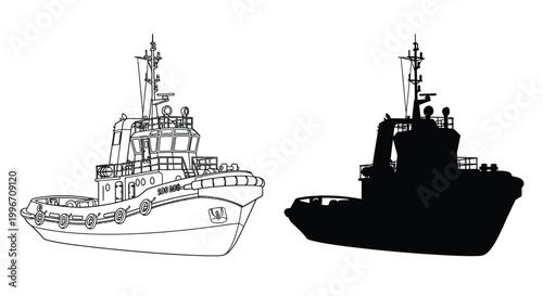 ship silhouette and line drawing on transparent background