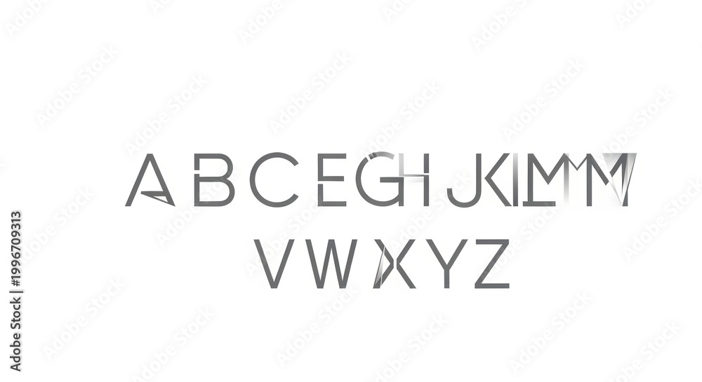 Obraz premium Minimalist glitch alphabet set, abstract distorted typography on white background, creative digital font design with fragmented letters