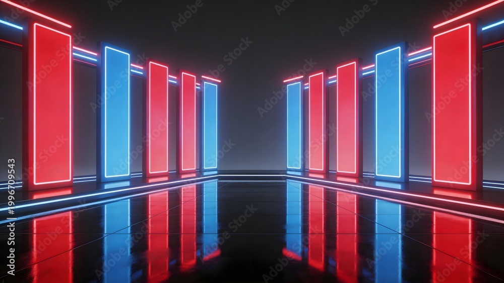 Obraz premium neon light corridor with red and blue