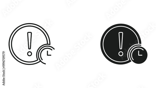 Black and white icons of exclamation mark in speech bubble on white background