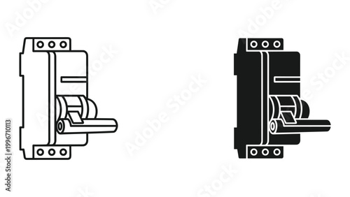 Vector illustration of door latch with black and white versions, isolated on white background
