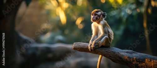 A tiny traveler pauses to admire the golden beauty of the jungle sunset.