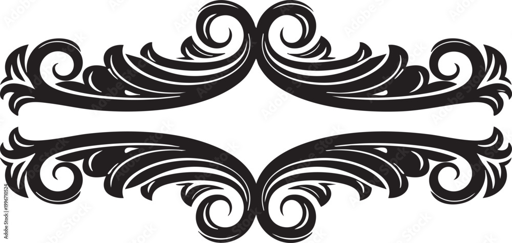 Fototapeta premium Ornate, black, swirling, decorative border, frame, or divider elements, vector