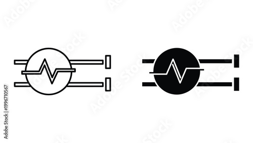Vector illustration of two ecg heartbeat line icons in black and white on a white background