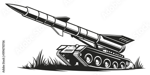 Foto Military tank missile launcher tracked vehicle vector illustration with launcher