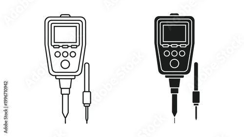 Multimeter and probe line icons in black and white on a white background for electronics and tools