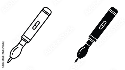Two black and white calligraphy nib fountain pens isolated on white background for writing and drawing