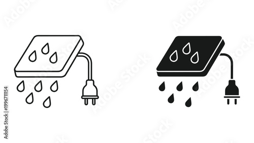 Vector icons of waterproof phone chargers with raindrops on white background