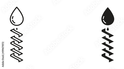 Black and white icons of a droplet with zigzag lines on a white background