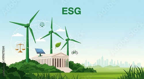 Environmental Social Governance ESG principles with green energy and sustainable development.