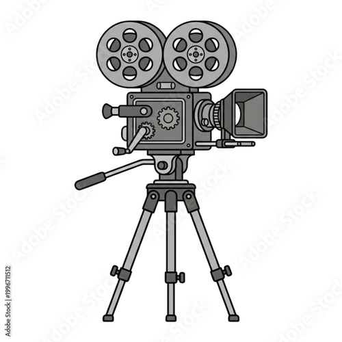 Vintage Film Camera on Tripod – Classic Cinema Equipment Illustration