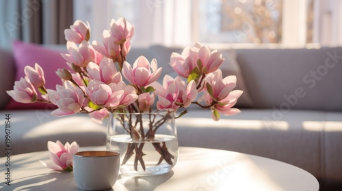 Elevate your space with the timeless elegance of fresh magnolia blossoms bathed in soft morning light.