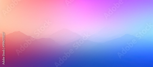 Experience a tranquil journey through a dreamlike horizon of vibrant colors and layered mountain peaks.