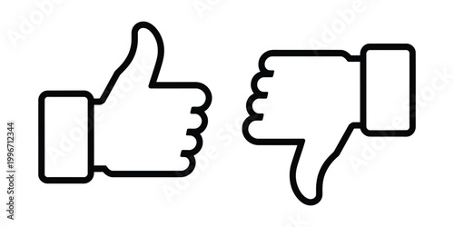 Thumbs up and thumbs down icons isolated on white background