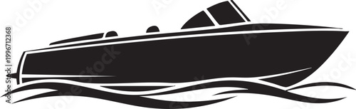 Sleek Boat, Vector Boat Illustration, Black Speedboat, Watercraft Icon