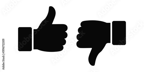 Thumbs up and thumbs down hand icons isolated on white background