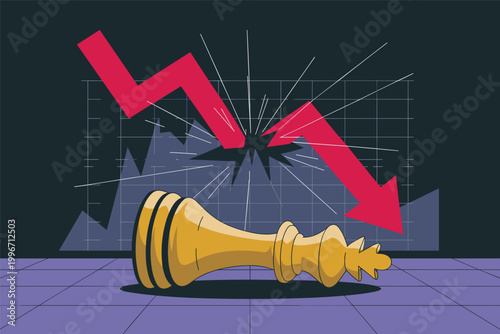 Fallen Chess King Downward Graph Illustration Vector Crisis Concept