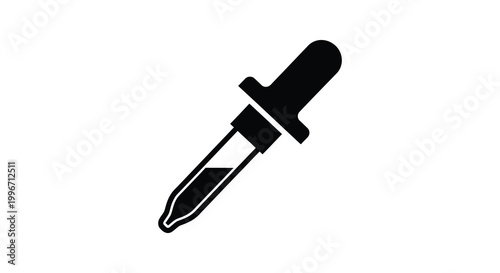A minimalist black silhouette of a laboratory dropper conveying precision silhouette