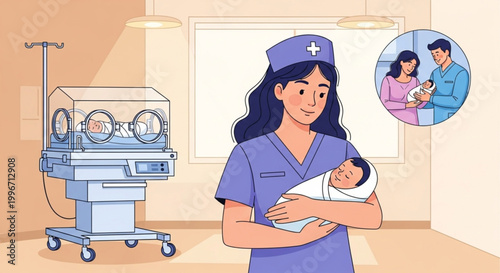  International Day of the Midwife nurse cradles a newborn baby in a hospital nursery, symbolizing the joy of new life and dedicated healthcare professionals