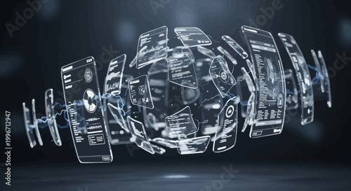 Abstract Futuristic Digital Network Connecting Information and Technology with Glowing Elements