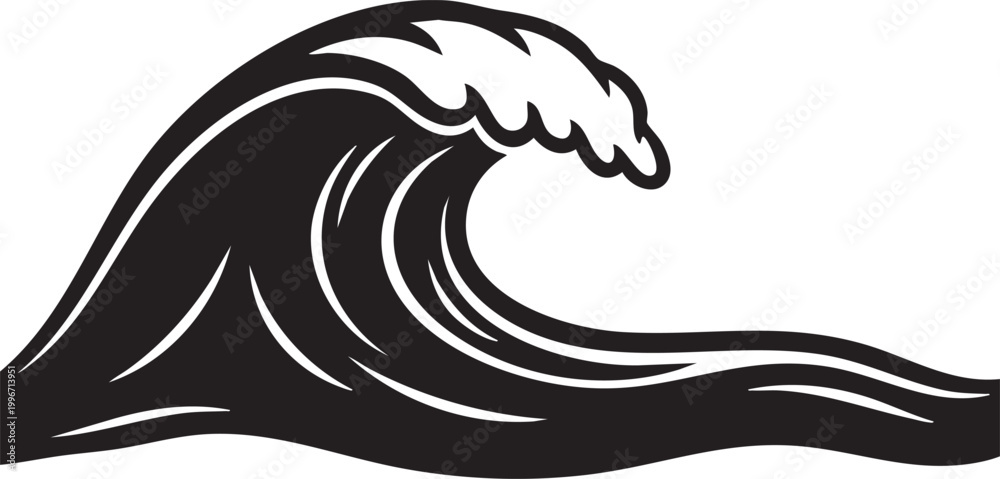 Obraz premium Black wave, ocean wave, surf icon, vector wave, sea swell