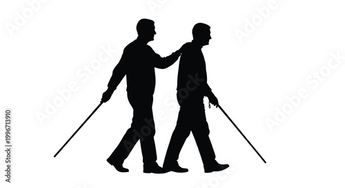 Two men walking with canes displaying companionship and support a striking silhouette