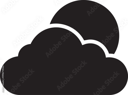 Cloud, sun, weather icon, black silhouette, vector graphic