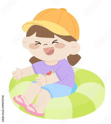 여름 활동을 하는 귀여운 어린이 유아 캐릭터 물놀이하는 어린이 플랫 일러스트 Cute kid character for summer activities, flat illustration of kids playing in summer.
