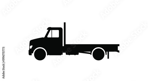 Quadro su tela Simple black silhouette of a commercial flatbed truck on a white background silh