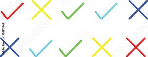 Colorful checkmarks and x marks arrangement