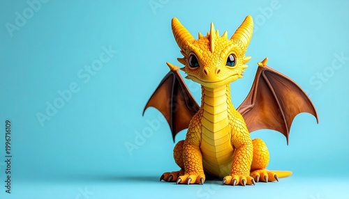 Yellow Dragon Figurine with Orange Wings.