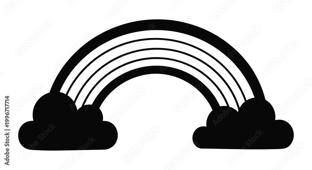 Fototapeta premium A simple black and white illustration of a rainbow with clouds silhouette