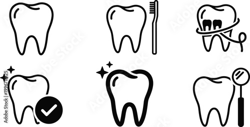 Dental Care Icons Vector Set for Oral Hygiene, Health, and Dentistry Designs