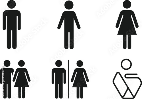 Gender and Restroom Icons Vector Set for Public, Accessibility, and Social Inclusion Designs