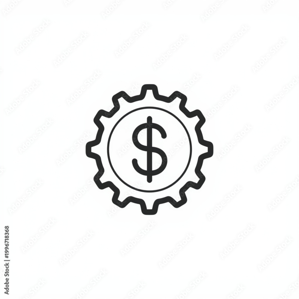 Obraz premium Financial Gears: A stylized emblem of a gear enclosing a dollar sign symbolizes the intricate mechanics of financial systems and the pursuit of wealth.