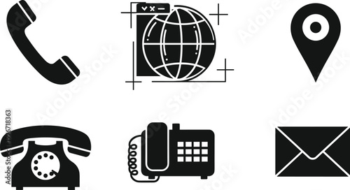 Communication and Contact Icons Vector Set for Phone, Email, and Location-Based Designs
