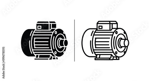 Two depictions of an industrial electric motor one filled and one outlined silhouette