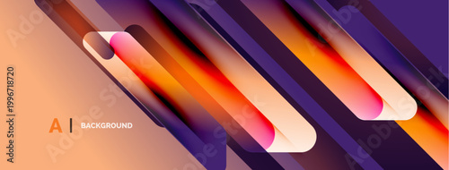 Abstract design features vibrant diagonal lines. Orange, purple hues create modern aesthetic. Smooth gradients offer dynamic visual experience.